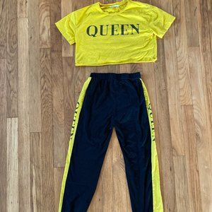 Two Piece Girls Shein Queen Crop Joggers Set